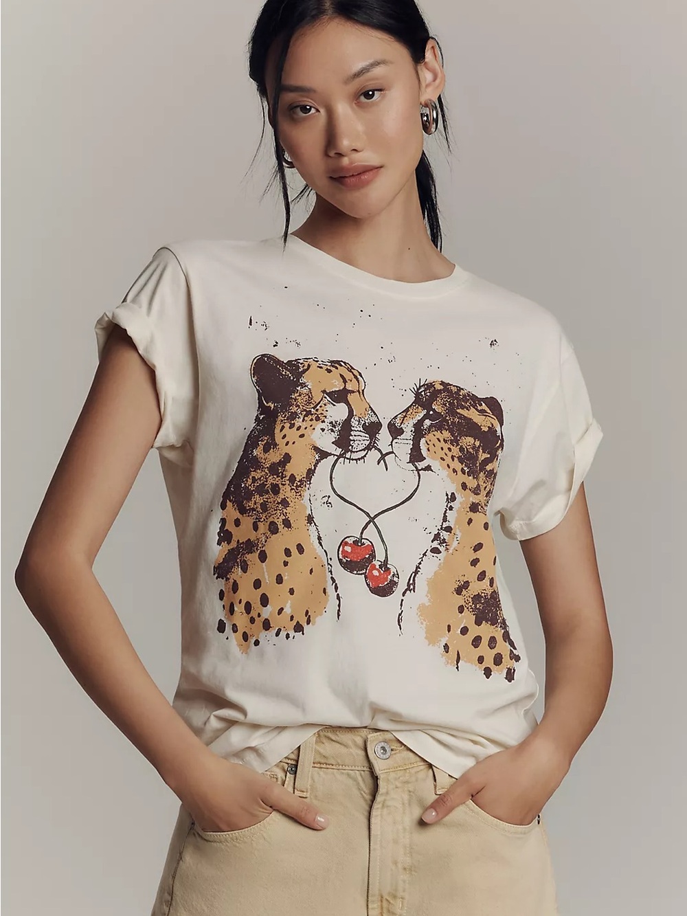 Letluv By Anthropologie Cheetah Graphic Tee Size Medium NWT